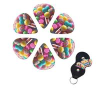 Colorful candy Guitar Picks 6 Pack, 0.96mm Thickness Celluloid Bass Pick with Leather Guitar Pick Holder Keychain Abstract Art Pics Plectrum for Acoustic Electric Guitar, Ukulele, Bass