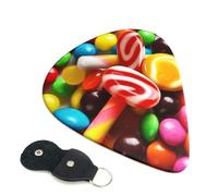 Colorful Candy Guitar Picks 6 Pack with Leather Guitar Pick Holder Keychain, Plectrum Key Fob Cases Bag, Abstract Art Plectrum for Acoustic Electric Guitar, Ukulele 0.46mm