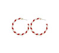 Colorful Candy Hoop Earrings for Women Girls Gold Tone Big Twisted Diagonal Striped Xmas Statement Dangle Drop Huggie Open Hoops Earring Fashion Fun Festival Ornament Jewelry Gifts (Red White)
