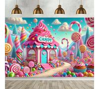 Colorful Candy House Dreamland Background - Wall Decoration, Suitable for Parties, Families, and Celebrations 240X180cm