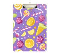Colorful Candy Lollipops Purple Acrylic Clipboard Cute Clip Board Standard A4 Letter Size Clipboards, 12.5 x 9 Inches Silver Clip