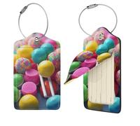 Colorful Candy Luggage Tag 4 PCS PU Leather Suitcase Tags Identifiers Travel Tags with Privacy Protection and Stainless Steel Loop Luggage Bag Tag for Women Men