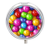 Colorful Candy Print Pill Organizer Round Pill Box Travel Pill Case Medicine Organizer for Pocket Purse