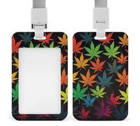 Colorful Cannabis Leaves Badge Holder with Lanyard - Waterproof Hard Plastic ID Card Holder Professional Name Tag Vertical ID Card Name Badge for Office Nurse Doctor Teacher