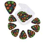 Colorful Cannabis Leaves Guitar Picks 12 Pcs, 3 Different Thickness Celluloid Plectrum for Bass Electric Acoustic Guitars Ukulele Accessories Gift for Men Women (0.46mm, 0.71mm, 0.96mm)