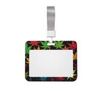 Colorful Cannabis Leaves ID Badge Holder with Breakaway Lanyard ID Card Protector Case Horizontal Name Card Holder for Office Hard Plastic Work Badge Sleeve with Clear Window