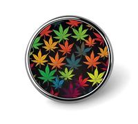 Colorful Cannabis Leaves Lapel Pin Exquisite Fashion Brooches Personalized Button Badge Novelty Unique Cute Button Pins Round Badge Pin Metal Brooch Pins for Backpack Bags Jacket