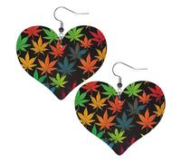 Colorful Cannabis Leaves Leather Earrings Dangle Drop for Women Lightweight Heart Dangle Earrings Jewelry Fashion Pendant and Valentine Birthday Party Gift