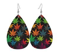 Colorful Cannabis Leaves Leather Earrings Dangle Drop for Women Lightweight Teardrop Dangle Earrings Jewelry Fashion Pendant and Valentine Birthday Party Gift