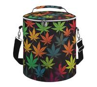 Colorful Cannabis Leaves Lunch Bag, 15L Portable Leakproof Picnic Basket with Shoulder Strap, Insulated Picnic Cooler Bag for Camping, Beach, Hiking & Groceries