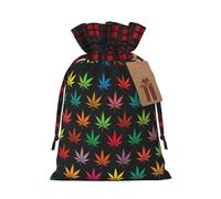 Colorful Cannabis Leaves Print Personalized Christmas Drawstring Gift Bags,Packaging And Storage Bags,Snack Bags