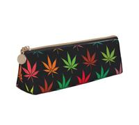 Colorful Cannabis Leaves Print Stylish Triangular Pencil Case Pouch for Large-Capacity Stationery Organizer