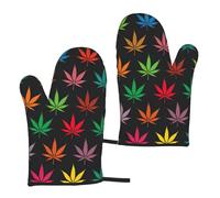Colorful Cannabis Leaves Print Waterproof Oven Mitts Versatile Size 5.9 X 11in Non Slip Bbq Gloves For Kitchen