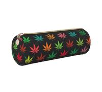 Colorful Cannabis Leaves Print Women Men Pencil Case Cylindrical Lightweight Pen Pouch Office Stationery Organizer