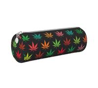 Colorful Cannabis Leaves Print Women Men Pencil Case Cylindrical Lightweight Pen Pouch Office Stationery Organizer