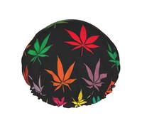 Colorful Cannabis Leaves Print women Shower Caps Bath Cap Reusable Waterproof Double Layers Hair Cap Comfort