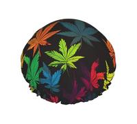 Colorful Cannabis Leaves Shower Cap for Women Double Layers Thick Hair Caps Reusable Waterproof Bath Caps with Elastic Band Hair Hat Washable Shower Hat for Men Women Spa Salon