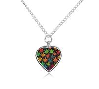 Colorful Cannabis Leaves Urn Necklace for Ashes 27.6'' Chain with Filling Kit Pet Cremation Jewelry Charm Silver Pendant Necklace Dog Cat Ashes Keepsakes Memorial Gift for Women Men Pet Lover