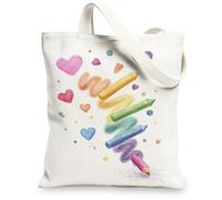 Colorful Canvas Tote Bags, Artistic Heart Pattern Reusable Shopping Bags, Fun Playful Lightweight Washable Shoulder Strap C, Colorful, 13x15 Inch
