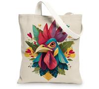 Colorful Canvas Tote Bags, Artistic Rooster Design Reusable Grocery Bags, Lightweight Washable Shoulder Strap Canvas Bags f, Colorful, 13x15 Inch