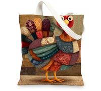 Colorful Canvas Tote Bags, Fun Patchwork Design Reusable Grocery Bags, Lightweight Washable Shoulder Strap Canvas Bags for Gym Outdoor Travel Beach Picnic 13x15 Inch