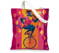 Colorful Canvas Tote Bags, Playful Monkey Design Lightweight Washable Shoulder Bags for Shopping Travel Beach, Colorful, 13x15 Inch