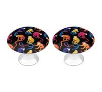 Colorful Capuchin Monkeys Funny Cabinet Knobs 2 Pack Round Drawer Dresser Pulls Door Handles Knobs for Door Wardrobe