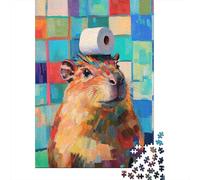 Colorful Capybara Art 1000 Pieces Jigsaw Puzzles for Weekend Hobbyists Sturdy Cardboard Home Decoration Wall Display Spring Festival Gift Brain Game Puzzle 52x38cm/1000pcs