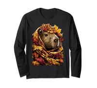 Colorful Capybara Fall Leaves Forest Vibes Autumn Aesthetic Long Sleeve T-Shirt
