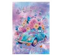 Colorful Car Flower Puzzles for Adults 1000 Pieces, Gradient Inspirational Plant Art Jigsaw Puzzles, Beautiful Butterfly Floral Impossible Aesthetic Puzzle