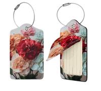 Colorful Carnations Flowers Luggage Tag for Suitcase PU Leather Suitcase Tag with Stainless Steel Loop and Address Card Baggage Tags Cute Bag Name Travel Tags ID Labels for Women Men 2 PCS