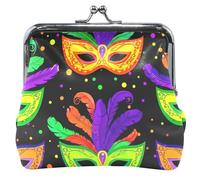 Colorful Carnival Coin Purse Holder Women Leather Buckle Kiss Lock Change Purse for Coins, Colorful Carnival, Classic