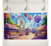 Colorful Carnival Ferris Wheel Backdrop, Fanciful Hot Air Balloons Party Decorations, Festival Indoor/Outdoor Photography Background for Celebrations and Events 71x43 Inch