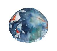Colorful Carp Fish in The Pond Watercolor Shower Cap for Women Men Large Waterproof Shower Bonnet Elastic Band Bathing Hair Hat Spa Salon Caps Double Layered Reusable Bath Caps for Long Hair, Braids