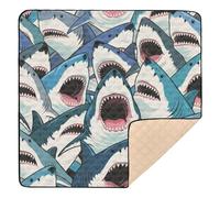 Colorful Cartoon Animal Shark Cute Foldable Baby Playmat for Floor Water Resistant foldablummy Time Activity Mat for Babies Infants Toddlers, 50'' x 50''alfombrilla de actividad