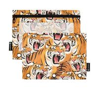 Colorful Cartoon Animal Tigers Kids Pencil pouching with Clear Window Pencil Bag Big Capacity Pockets 3 Hole Punched School Class Office Organizers Multicolored 2 PCS