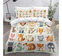 Colorful Cartoon Animals Duvet Cover Set 260×220cm White Background Soft Lightweight Microfibre 3 Piece Bedding Set with 2 Pillowcase 50 * 75cm All Season Quilt Cover with Zipper Closure