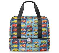 Colorful Cartoon Car Sports Duffle Bag for Women Men Kirls Boys Girls 21 L Weekend Overnight Bags Wet Seperated Tote Bag for Travel Gym Yoga