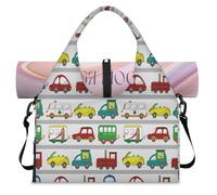 Colorful Cartoon Car Sports Duffle Bag with Shoe Compartment Cartoon Vehicles Weekend Overnight Bags Tote Cabin Luggage Bag for Gym Yoga Travel
