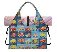 Colorful Cartoon Car Sports Duffle Bag with Shoe Compartment Weekend Overnight Bags Tote Cabin Luggage Bag for Gym Yoga Travel