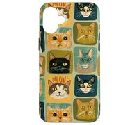 Colorful Cartoon Cat Faces with Meow Speech Bubbles Case for iPhone 16 Plus
