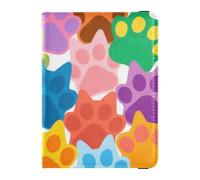 Colorful Cartoon Cat Paw Prints Leather family passport holder for travel Travel Documents Organizer Protector Document Organizer Holder Accessories for men Waterproof