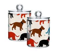 Colorful Cartoon Cat Puppy Clear Plastic storage container with lid Office Essentials Decorative Dental floss storage jar for Cotton Swabs,Cotton Pads,Floss Picks,Paper Clips,Hair Clips 2 Pack