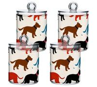 Colorful Cartoon Cat Puppy Clear Plastic storage container with lid Office Essentials Decorative Dental floss storage jar for Cotton Swabs,Cotton Pads,Floss Picks,Paper Clips,Hair Clips 4 Pack