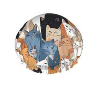 Colorful Cartoon Cats Print Premium Double Layer Shower Cap For Women With Reusable Shower Cap For Hair - Waterproof Plastic Cap - Shower Caps For Long, Short And Curly Hairs