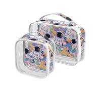 Colorful Cartoon Cute Astronauts Toiletry Bag for Women TSA Approved Reusable Clear Makeup Bag Shaving Essentials