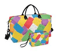 Colorful Cartoon Cute Building Block Decorative Duffel Bags Sports Duffel Bags with Toiletry Bag for Airplane Traveling Multifunctional Bolsa de para Hombre