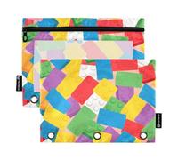 Colorful Cartoon Cute Building Block Pen pouching with Clear Window Pencil case Organizer Big Capacity 3 Ringing Binder for Classroom School Office Supplies Multicolored 2 PCS