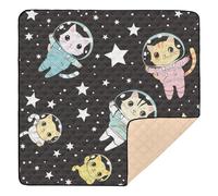 Colorful Cartoon Cute Kitten Astronaut Large Non-Slip Baby Playmat for Floor Non-Toxic Tummy Time & Crawling Mat for Baby Toddler Infant, 50'' x 50''