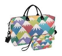 Colorful Cartoon Cute Mountain Decorative Weekender Overnight Bag Gym Carry on Duffel Bags with Adjustable Strap for Hiking 2 Pcs Set Bolsa para